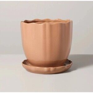 9.5" Scalloped Edge Stoneware Planter Pot Saucer Rust - Hearth & Hand Magnolia